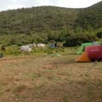 Horse camping in Atlas Mountains Morocco with tents and horses